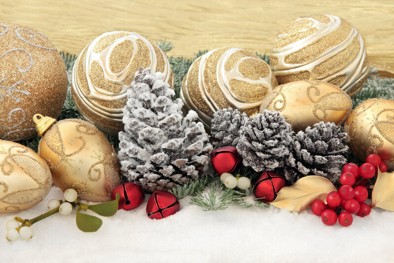 Gold Ornaments and Pinecones