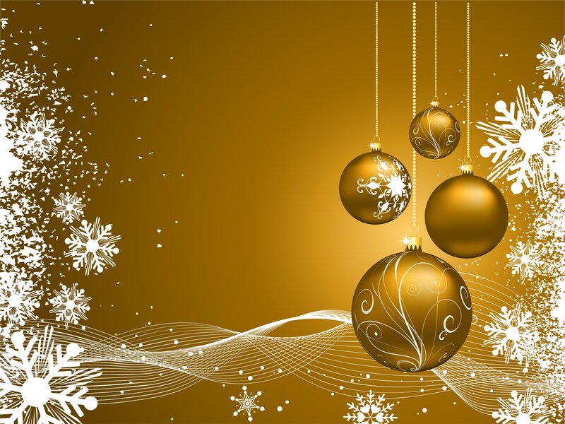 Gold Ornaments and Snowflakes — Festive