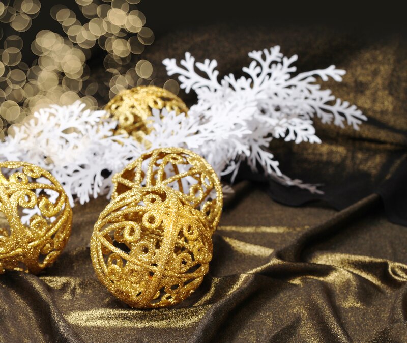 Gold Ornaments and Snowflakes
