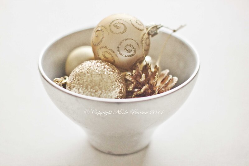 Gold Ornaments in Bowl