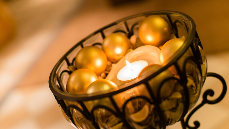Gold Ornaments in Bowl — Warm