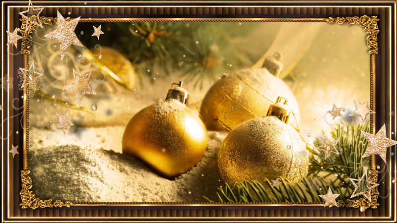 Gold Ornaments in Snow — Festive, Winter