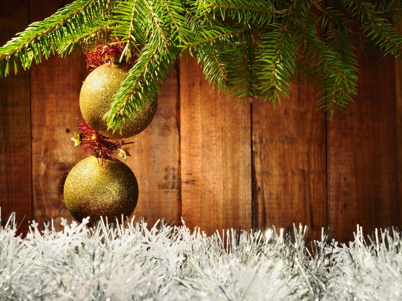 Gold Ornaments on Branch — Green