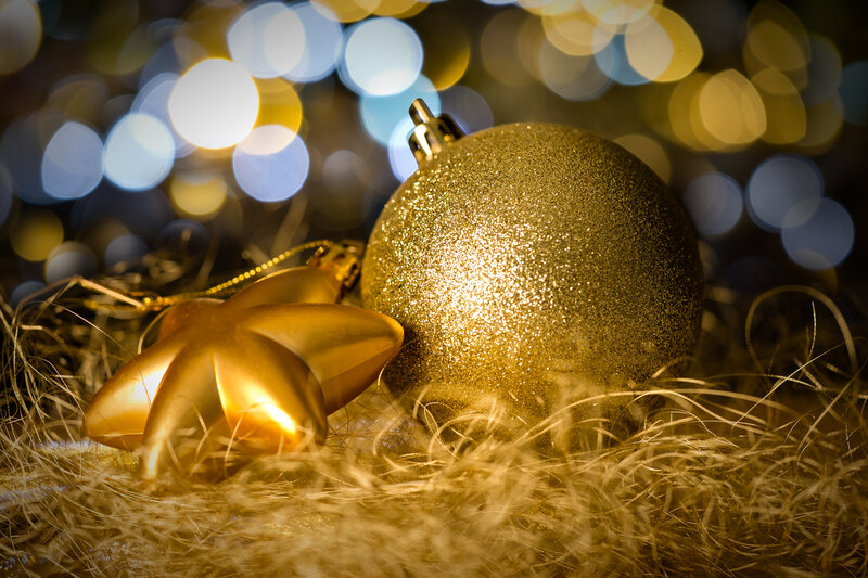 Gold Ornaments on Hay