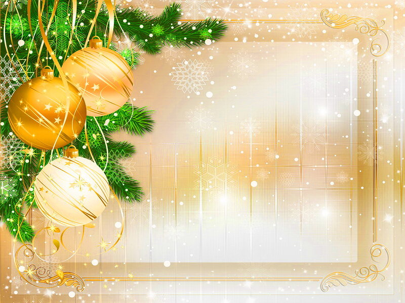 Gold Ornaments on Pine Branches — Festive, Winter