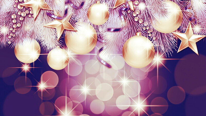 Gold Ornaments on Pine Branches — Purple