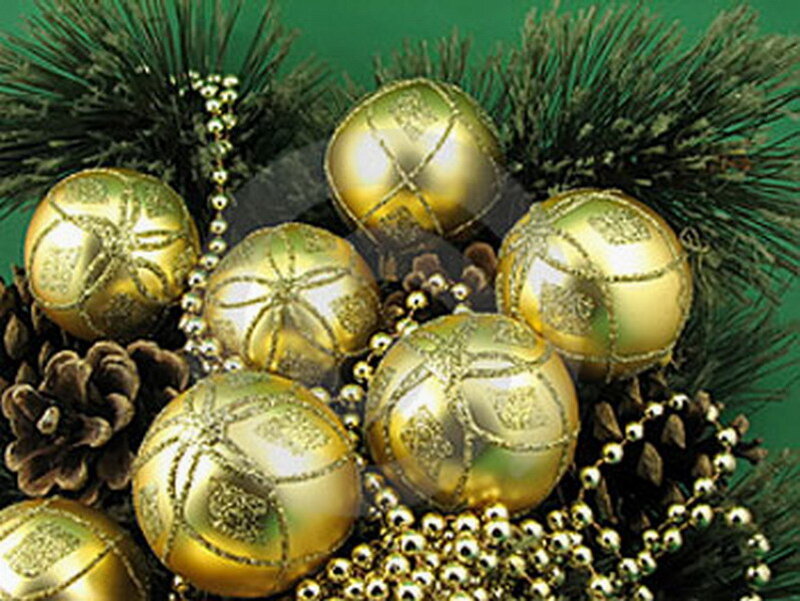 Gold Ornaments on Pine