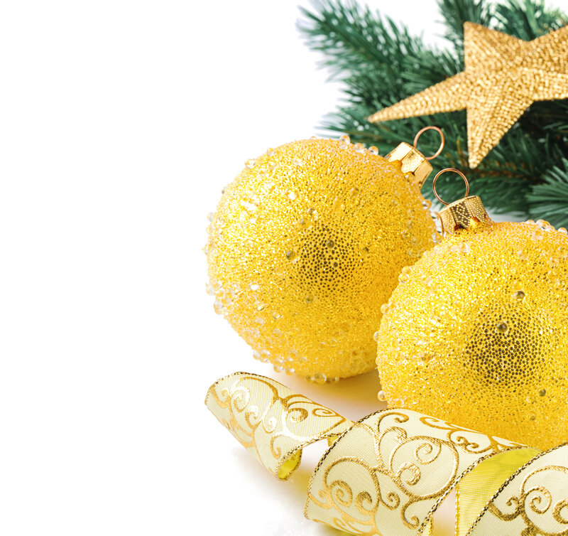 Gold Ornaments on Tree — Festive, Winter
