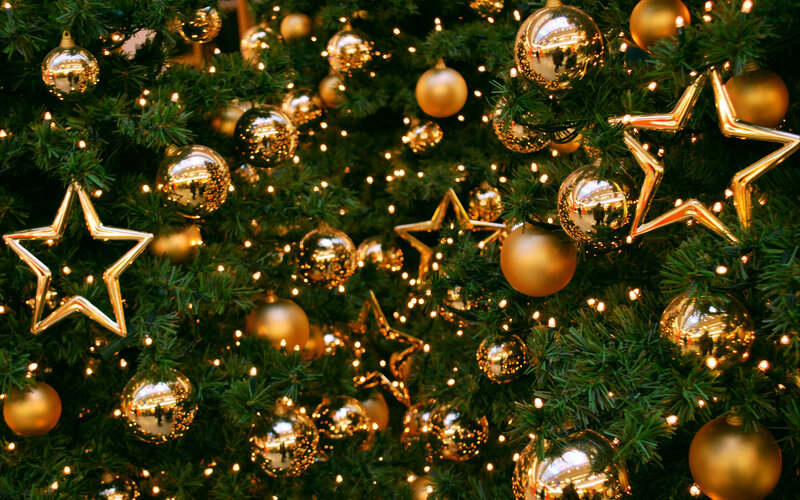 Gold Ornaments on Tree