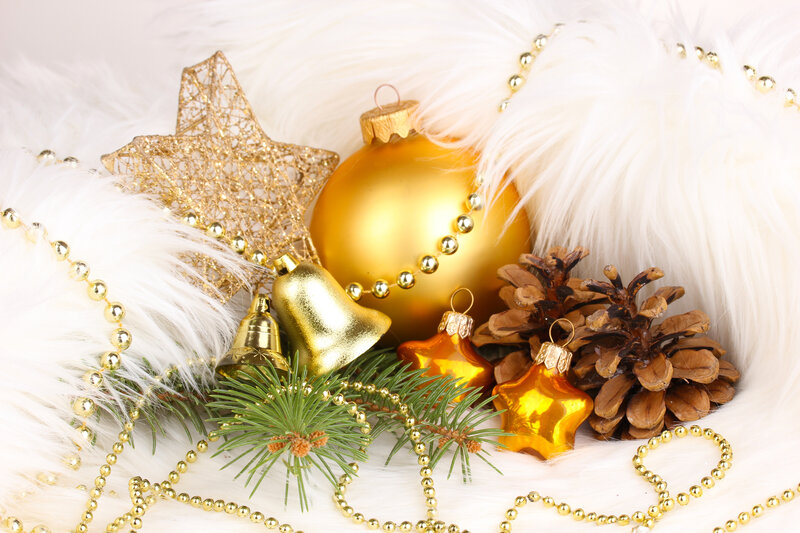 Gold Ornaments on White Fur