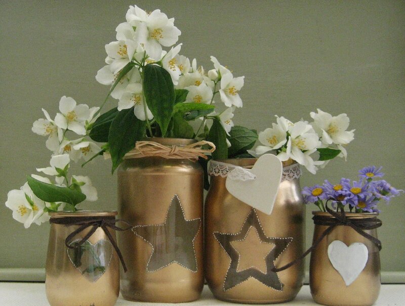 Gold-painted Jars with Flowers
