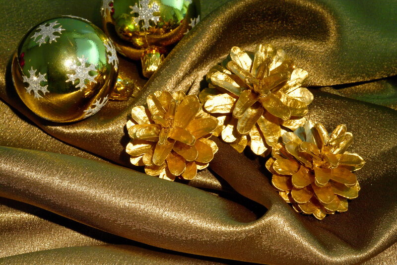 Gold Pinecones and Ornaments