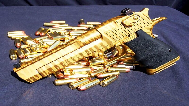 Gold-plated Pistol with Bullets