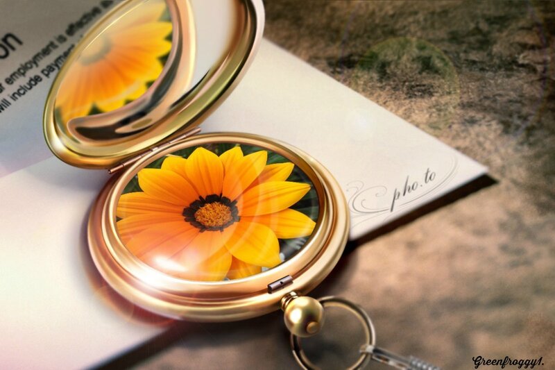 Gold Pocket Mirror with Flower