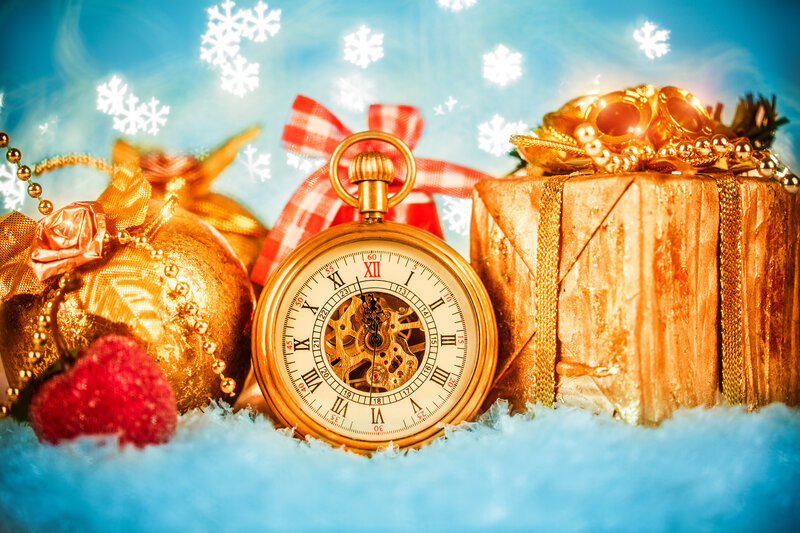 Gold Pocket Watch — Blue, Festive