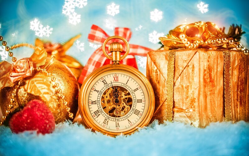 Gold Pocket Watch — Blue, Festive, Winter