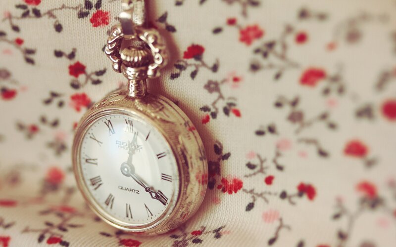 Gold Pocket Watch — White, Calm, Photograph, Floral Fabric