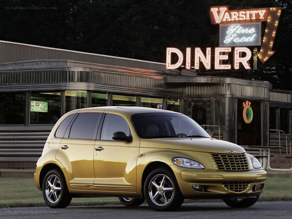 Gold PT Cruiser at a diner