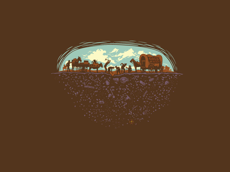 Gold rush miners illustration