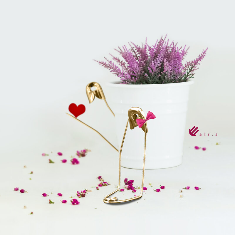 Gold Safety Pins with Flowers