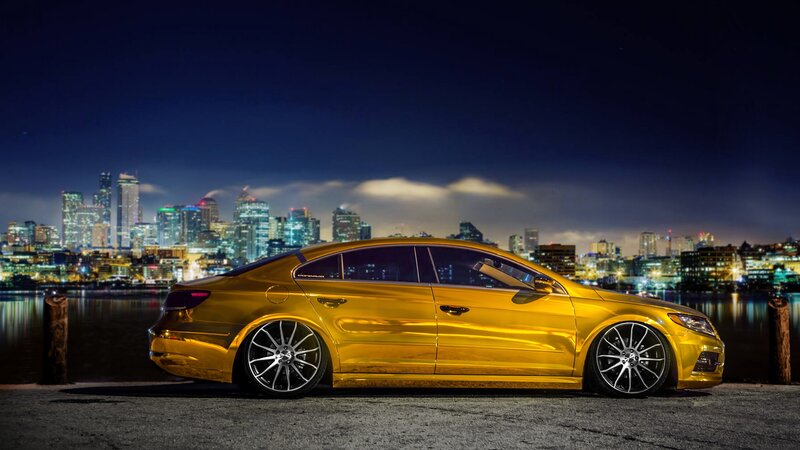 Gold Sedan Car — Dramatic