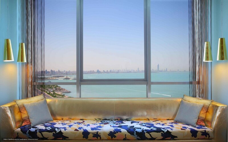 Gold Sofa with City View — Blue