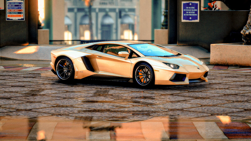 Gold Sports Car — Dramatic, Afternoon