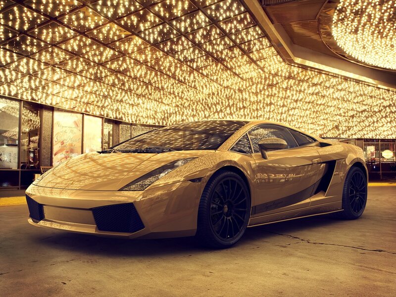 Gold Sports Car — Dramatic, Night, Photograph, Lights