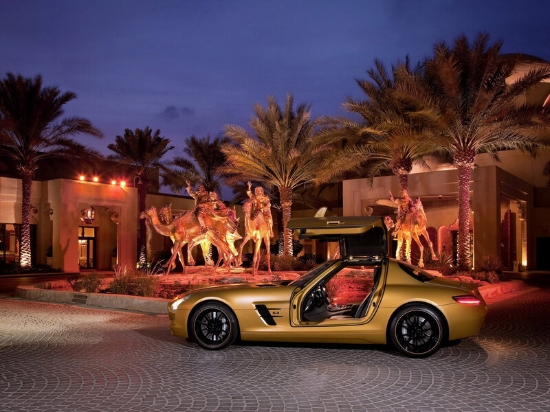Gold Sports Car — Dramatic, Night