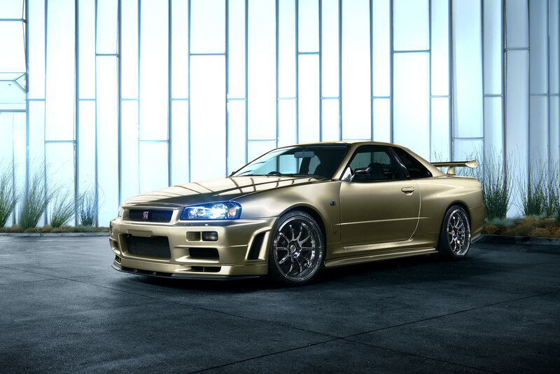 Gold Sports Car — Dramatic, Photograph, Building