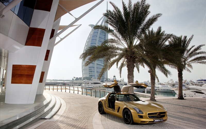 Gold sports car in Dubai