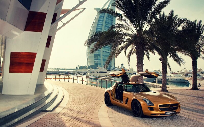Gold sports car in Dubai