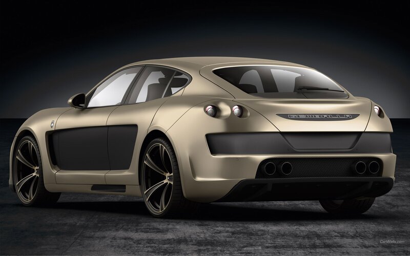 gold sports car rear view