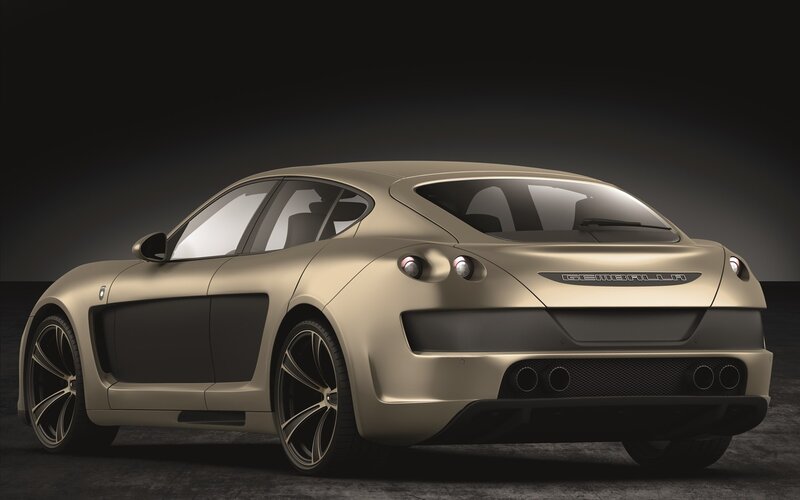 gold sports car rear view