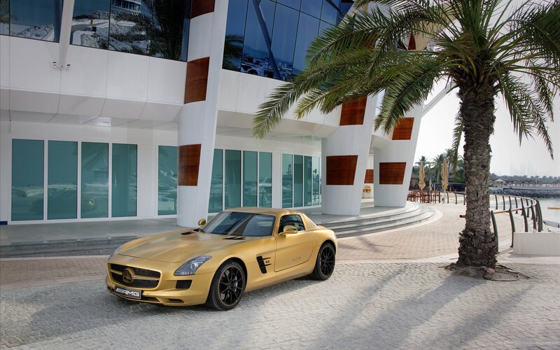 Gold Sports Car — Serene, Afternoon, Photograph, Palm Tree
