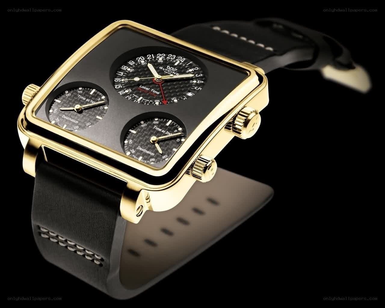 gold watch with black strap