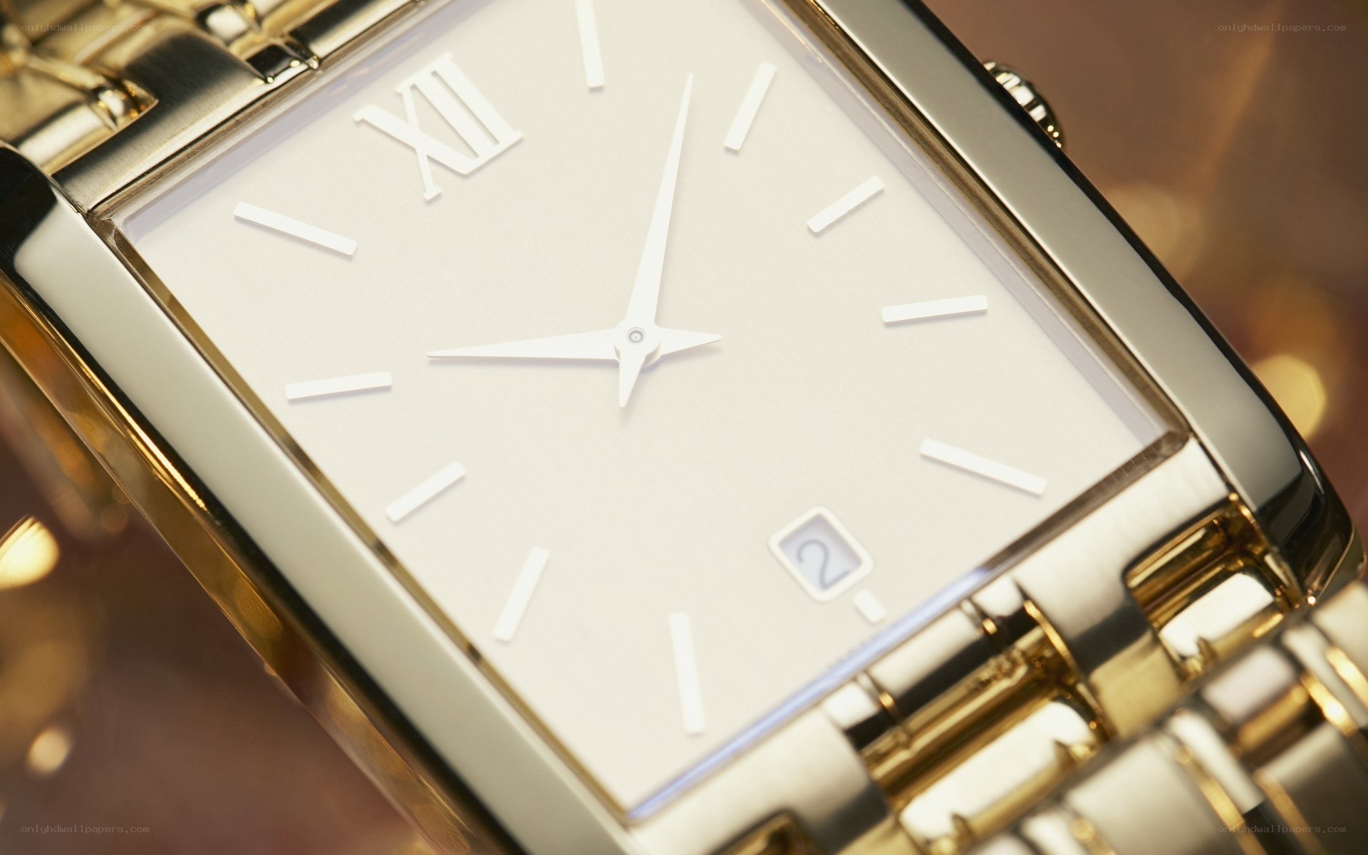 gold watch with white face