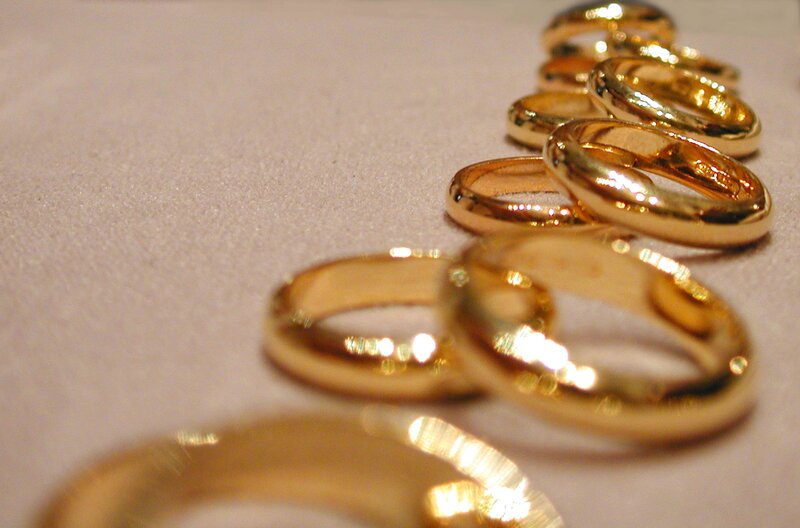 gold wedding rings in a row