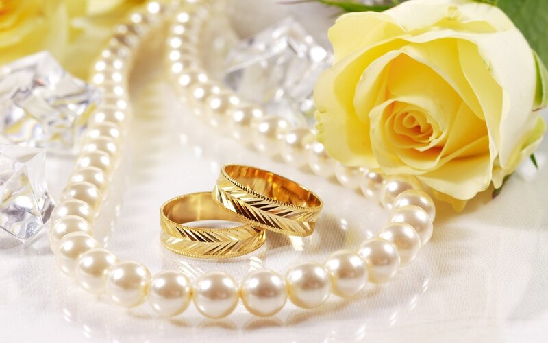 Gold Wedding Rings — White, Romantic, Photograph