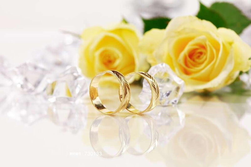 Gold Wedding Rings — Yellow, Romantic, Photograph, Yellow Roses