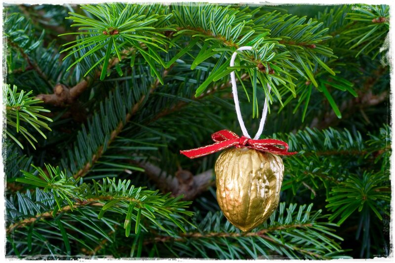 Gold-wrapped Walnut Ornament