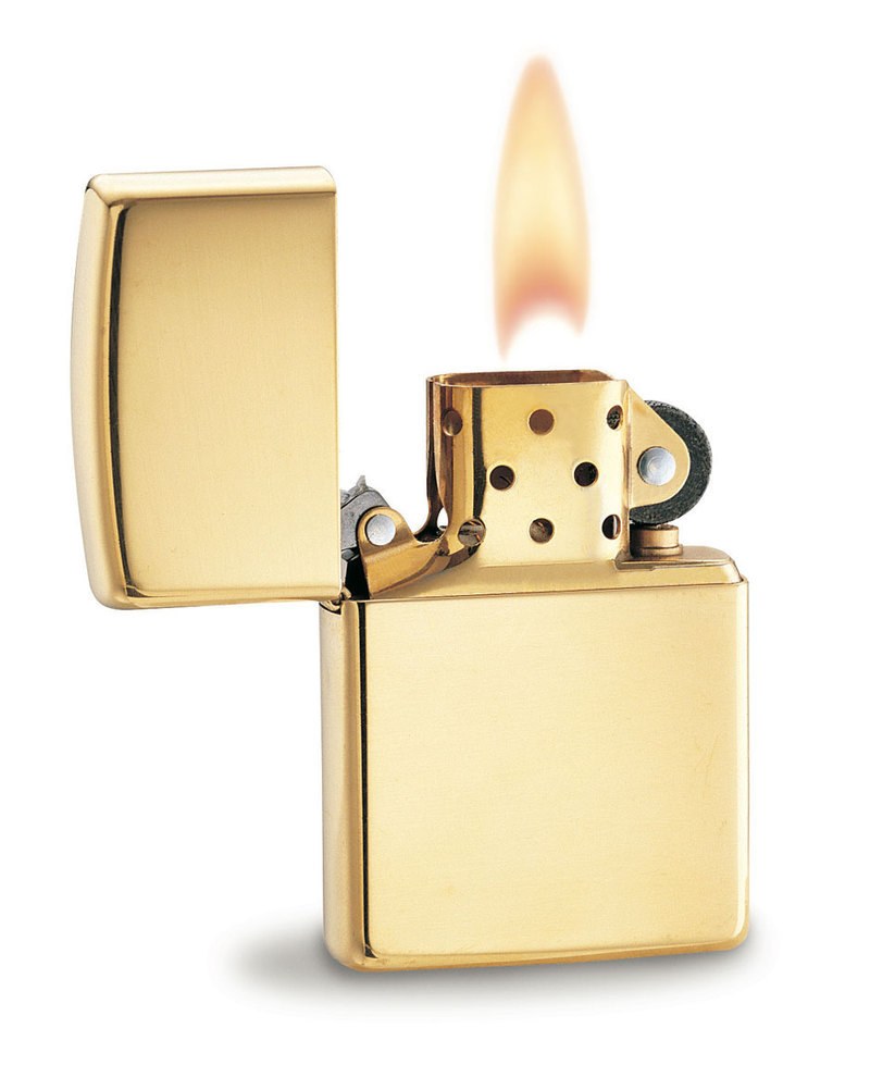 gold zippo lighter with flame