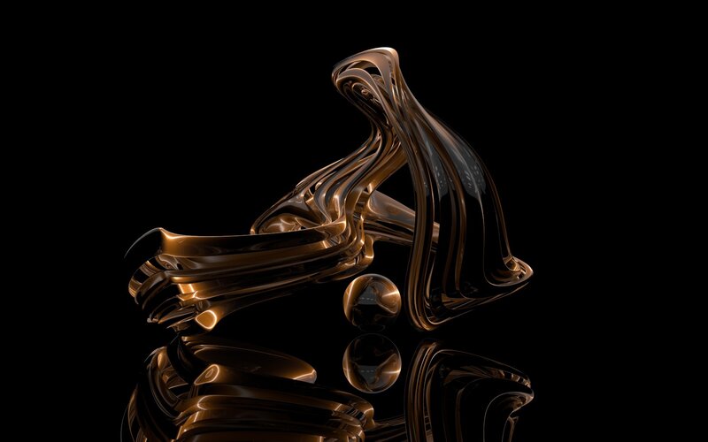 Golden Abstract Sculpture — Gold, Dramatic, 3d Render, Reflection