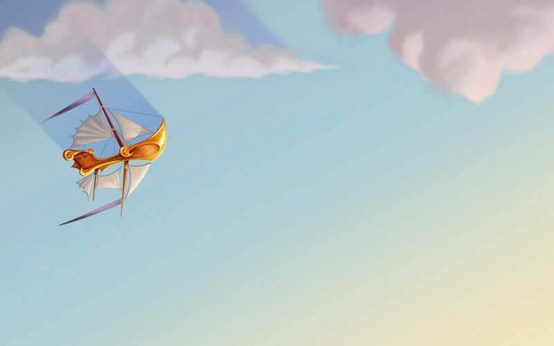 Golden Airship in Sky