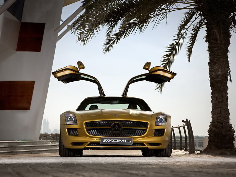 Golden AMG Sports Car — Gold, Dramatic