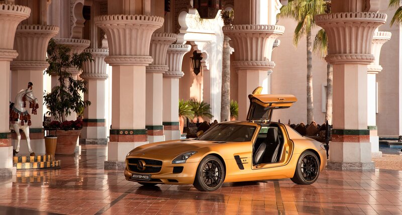 Golden AMG Sports Car — Gold, Luxurious, Afternoon