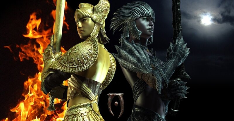 Golden and silver warriors in battle