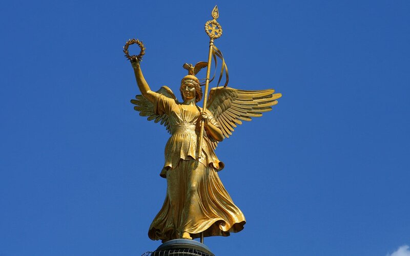Golden Angel Statue — Gold, Dramatic, Afternoon