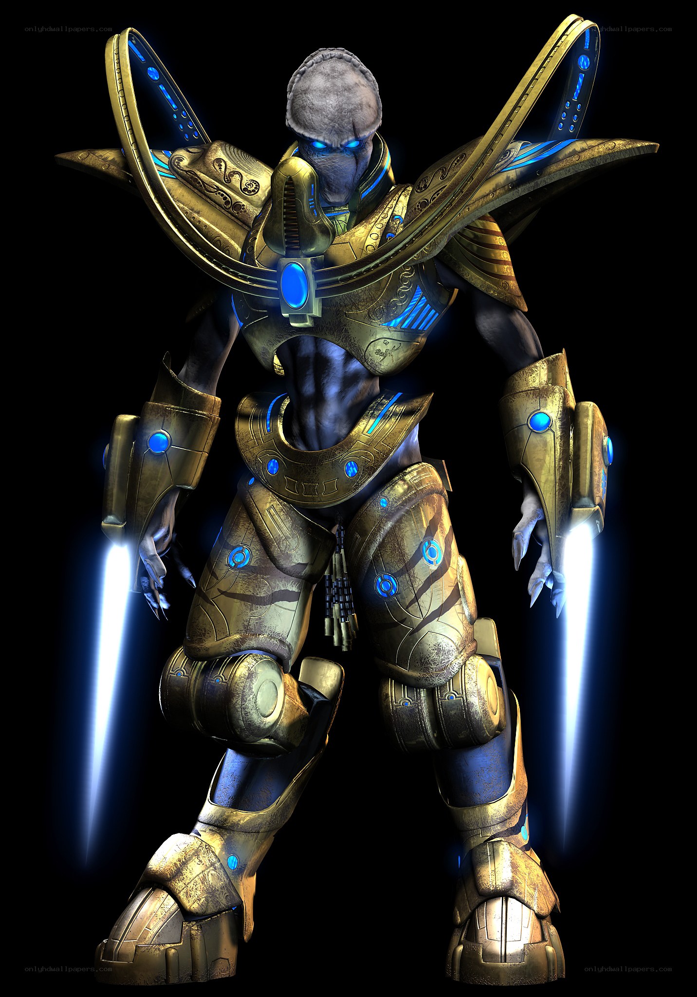 golden armored alien warrior