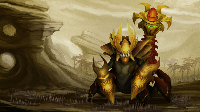 golden armored creatures in desert
